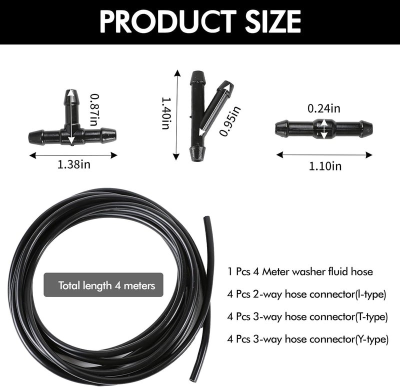 Hbxdeco Windshield Washer Hose Kit, 13.12Ft Windshield Washer Fluid Hose with 12PCS Hose Connectors, Universal Windshield Wiper Hose Repair Kit for Connecting Car Water Pumps and Nozzle - Image 2